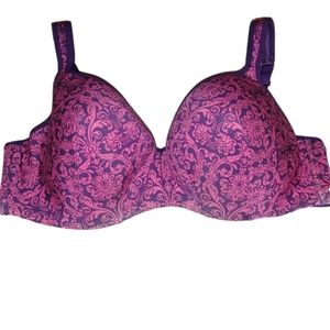 Lane Bryant Cacique Purple Pink Floral Original Balconette Bra Size 44DD